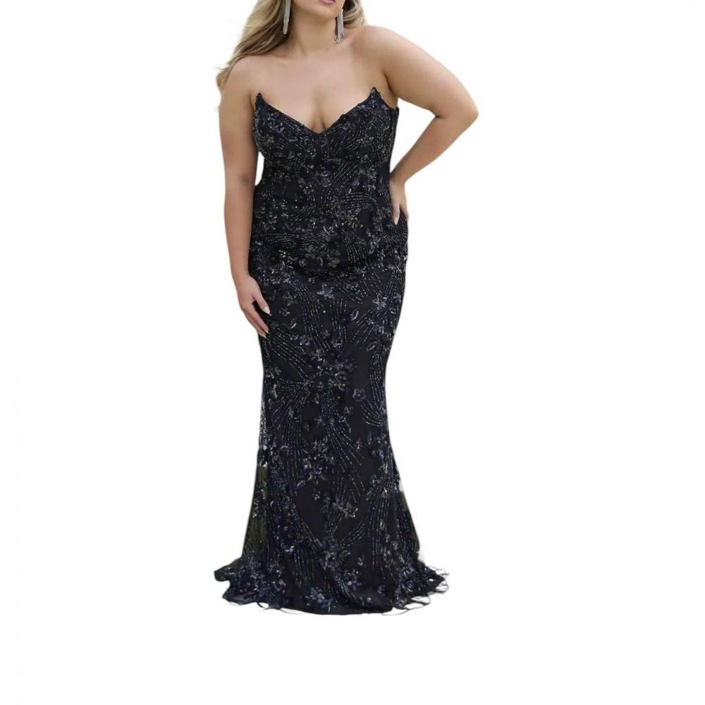 NEW PRIMAVERA strapless v neck prom dress in black